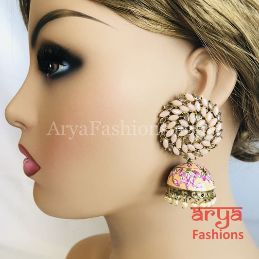 Colorful Golden Meenakari Jhumka Earrings
