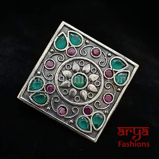 Colorful Statement Ring/German Silver Ring/Oxidized Ring/Trendy/Bohemian Ring