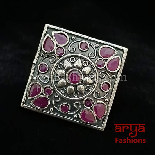 Colorful Statement Ring/German Silver Ring/Oxidized Ring/Trendy/Bohemian Ring