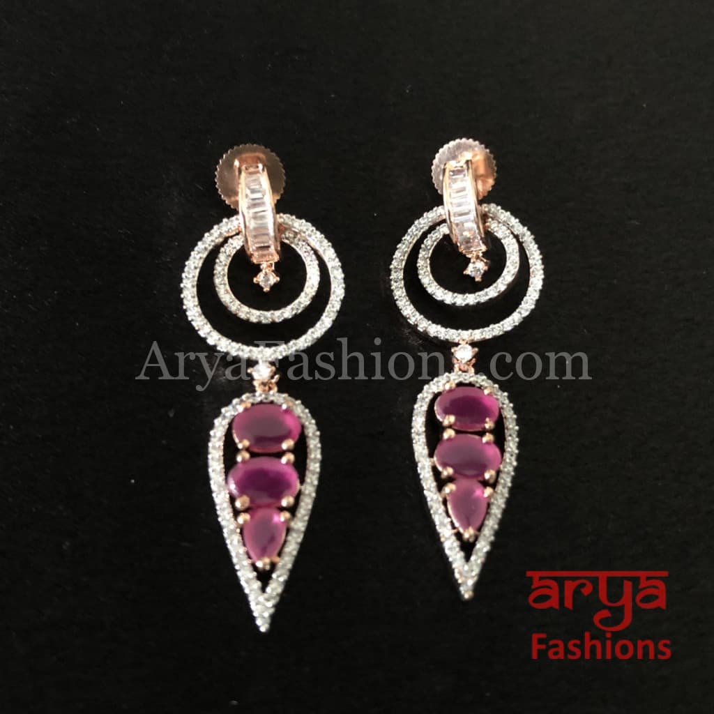 Cubic Zirconia Dangle Earrings with Ruby Stones
