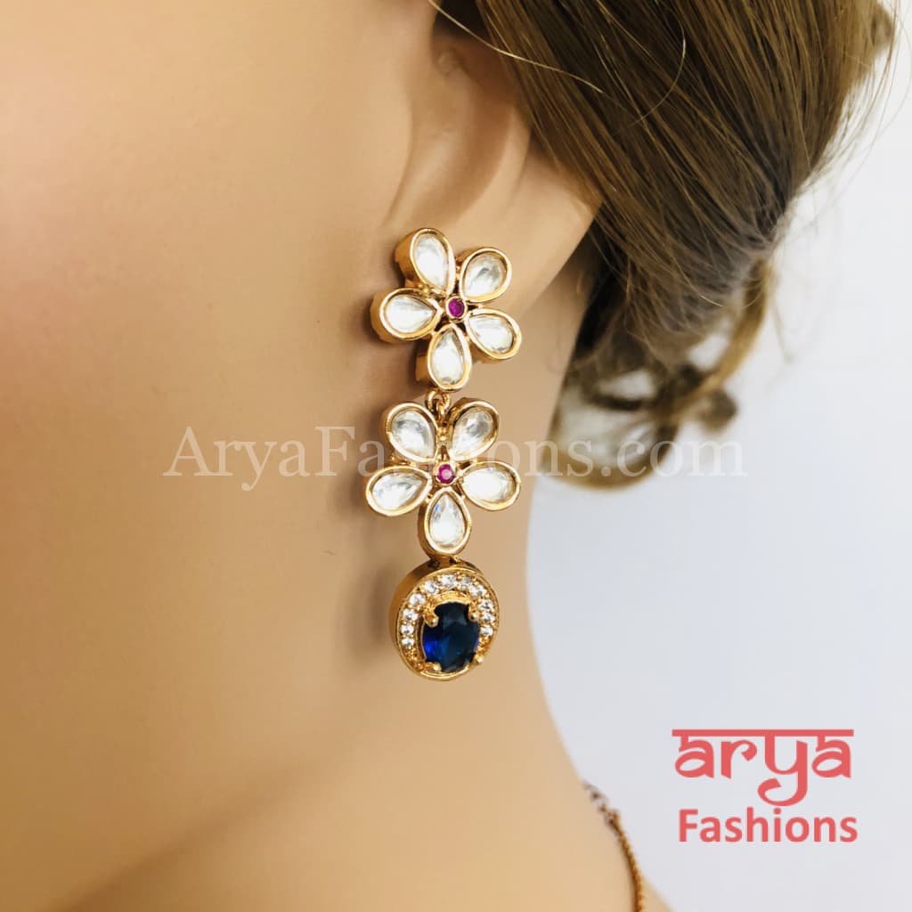 Cubic Zirconia Necklace with Navy Blue Stones in Rose Gold Finish