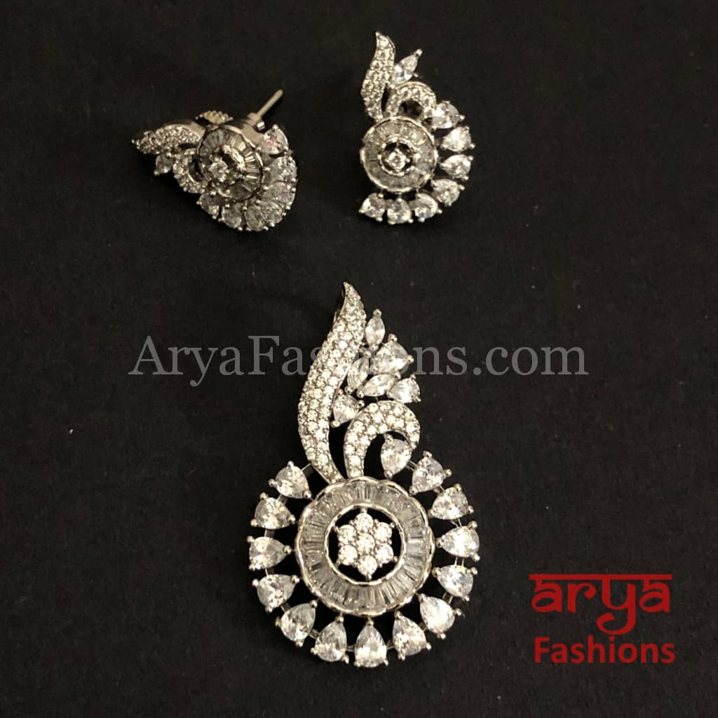 Cubic Zirconia Pendant Set with Stud Earrings