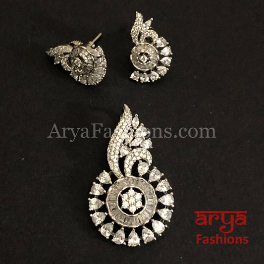 Cubic Zirconia Pendant Set with Stud Earrings