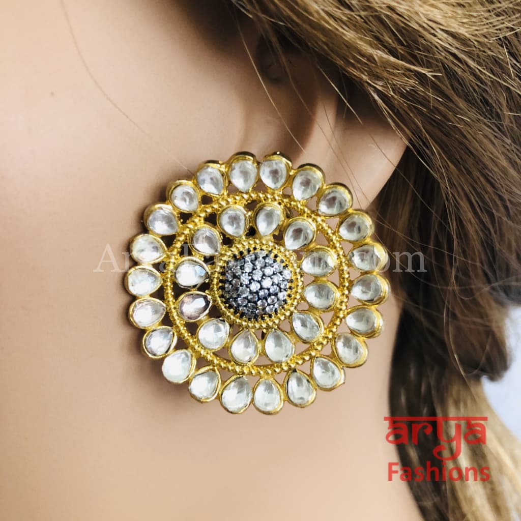 Cubic Zirconia Round Kundan Stud Earrings Ethnic Earrings