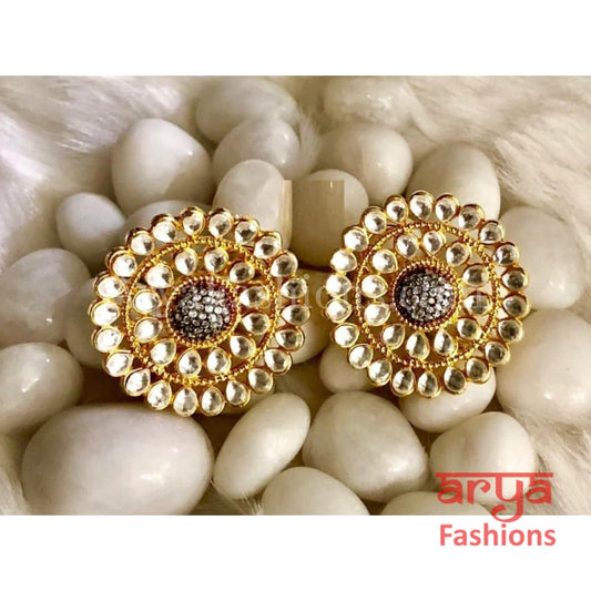 Cubic Zirconia Round Kundan Stud Earrings/Ethnic Earrings