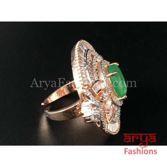 Cubic Zironia Emerald Green Golden Statement Ring