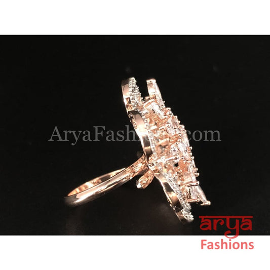 Cubic Zironia Flower Golden Ring