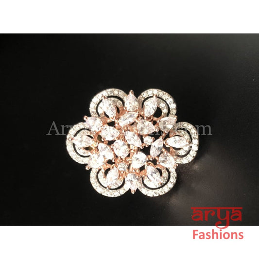 Cubic Zironia Flower Golden Ring