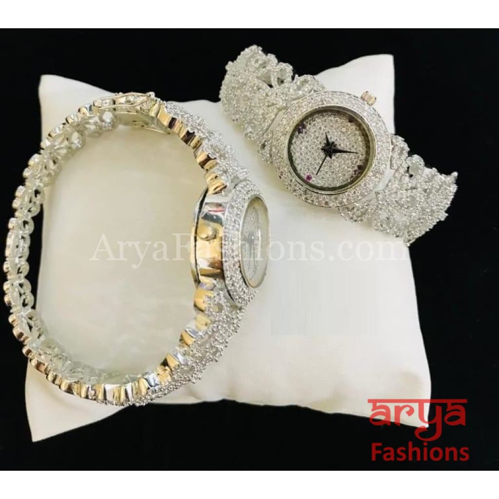 CZ Designer Ladies Watch/ Rose Gold Silver Bridal Stone Female Wrist Hip Hop