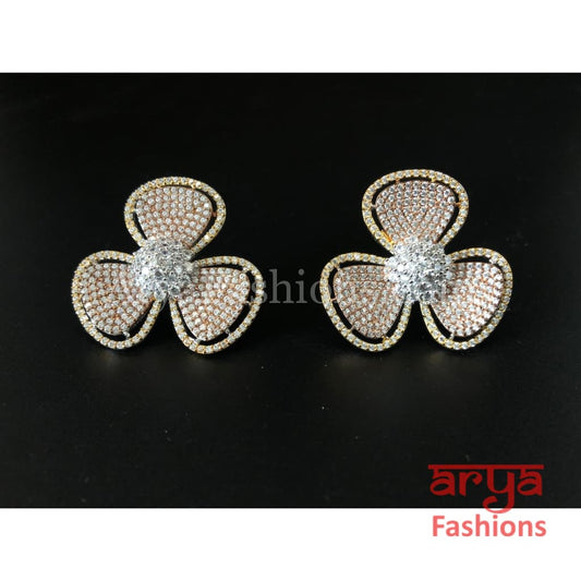 CZ Flower Studs in Silver and Rose Gold finish