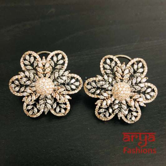 CZ Silver Victorian Designer Star Studs