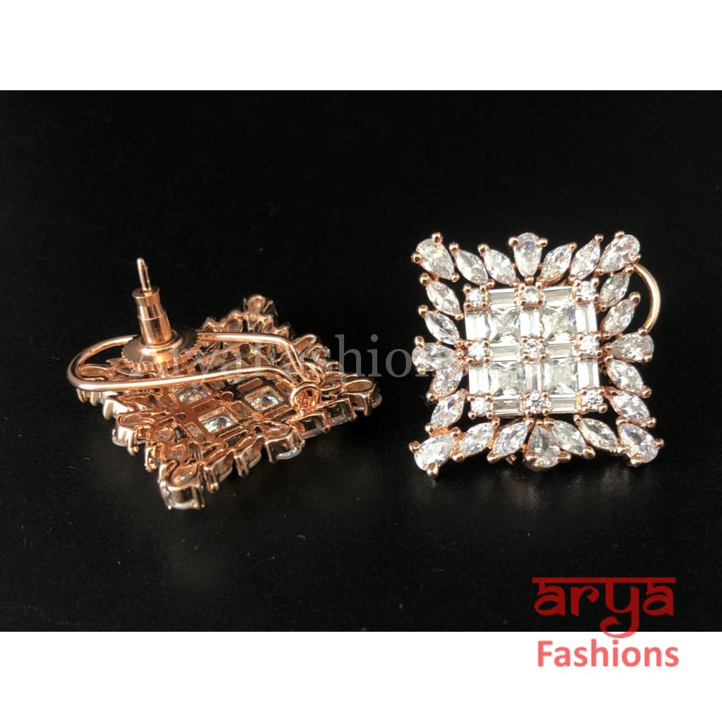 CZ Studs in Silver Black and Rose Gold finish
