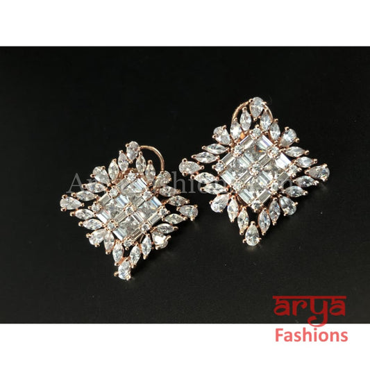 CZ Studs in Silver Black and Rose Gold finish