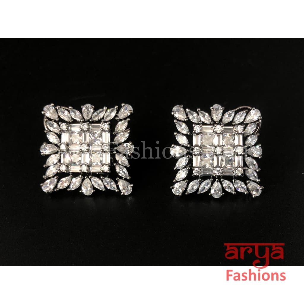 CZ Studs in Silver Black and Rose Gold finish