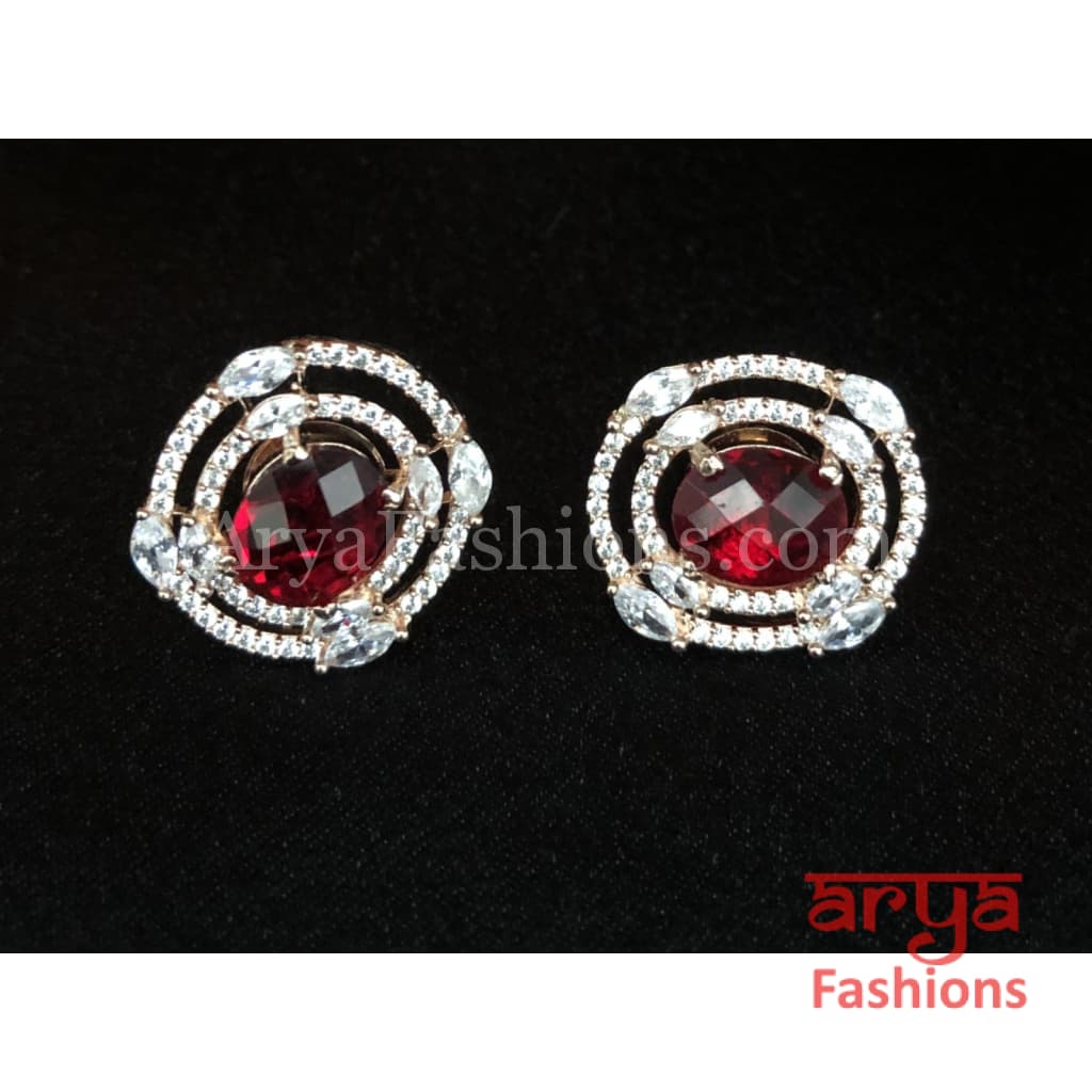 CZ Studs in White and Red Stones