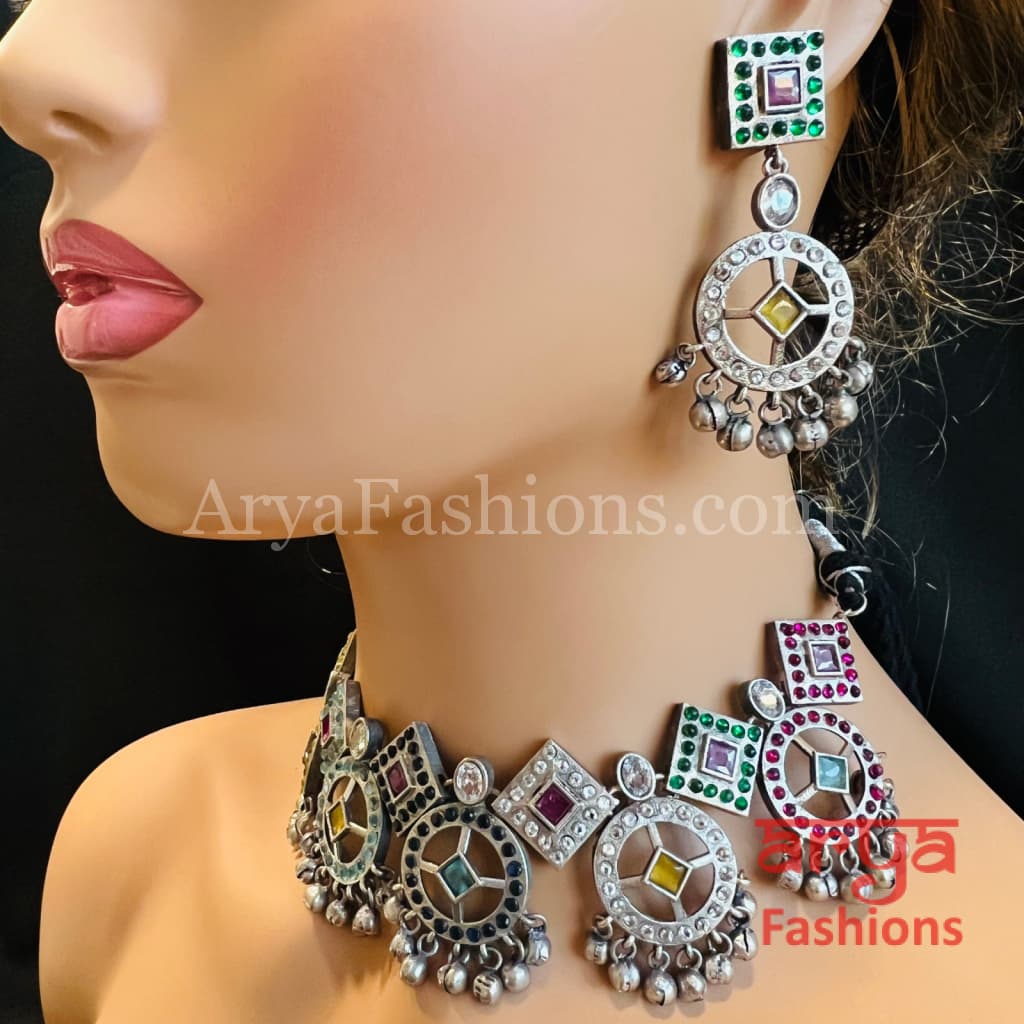Oxidized silver choker necklace top