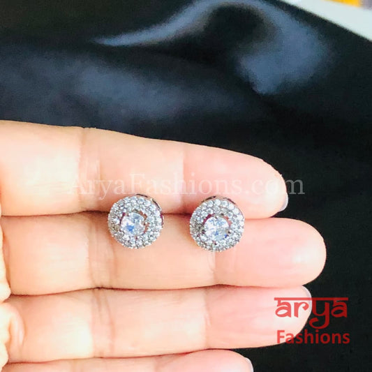 Designer Silver Micro CZ Round Studs