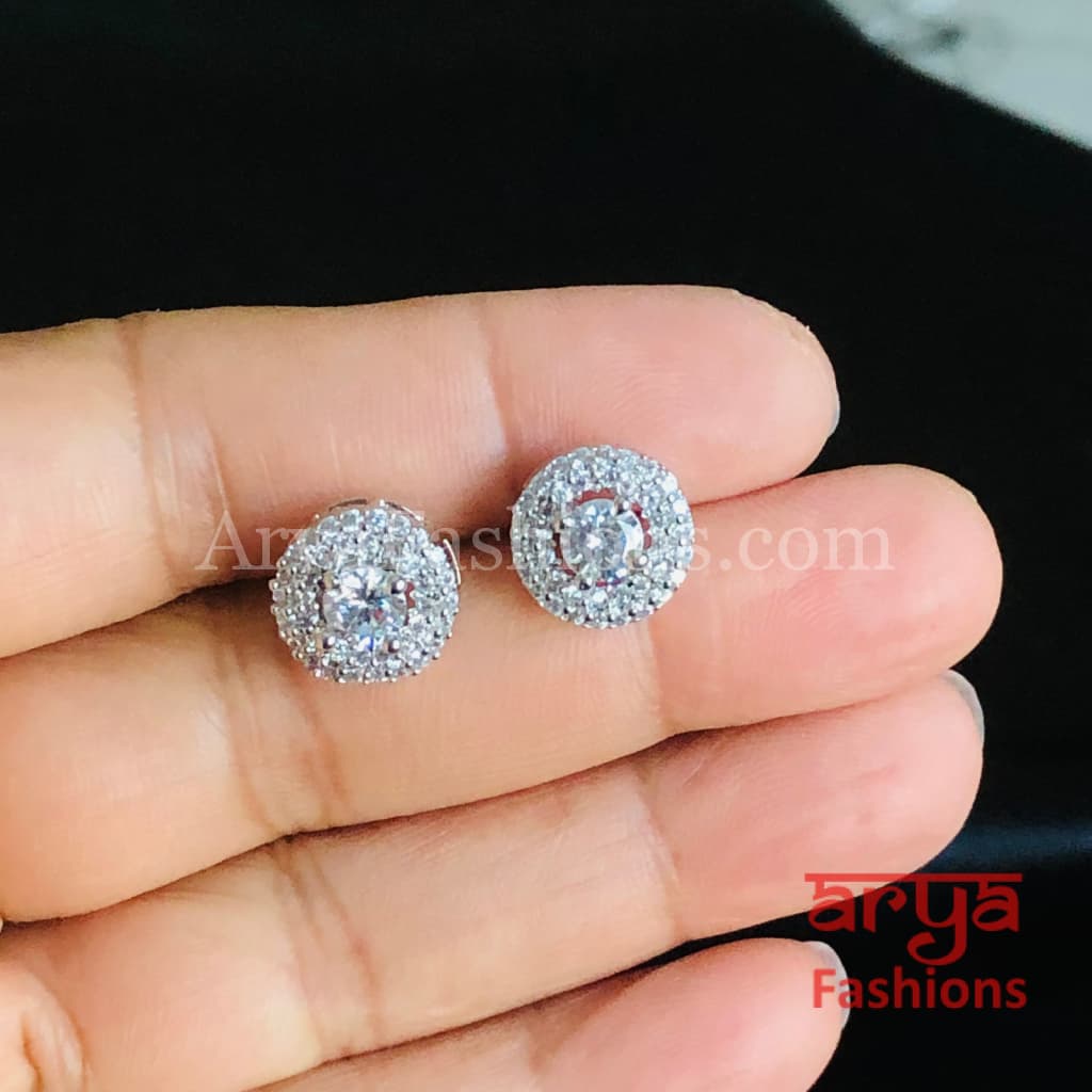 Designer Silver Micro CZ Round Studs
