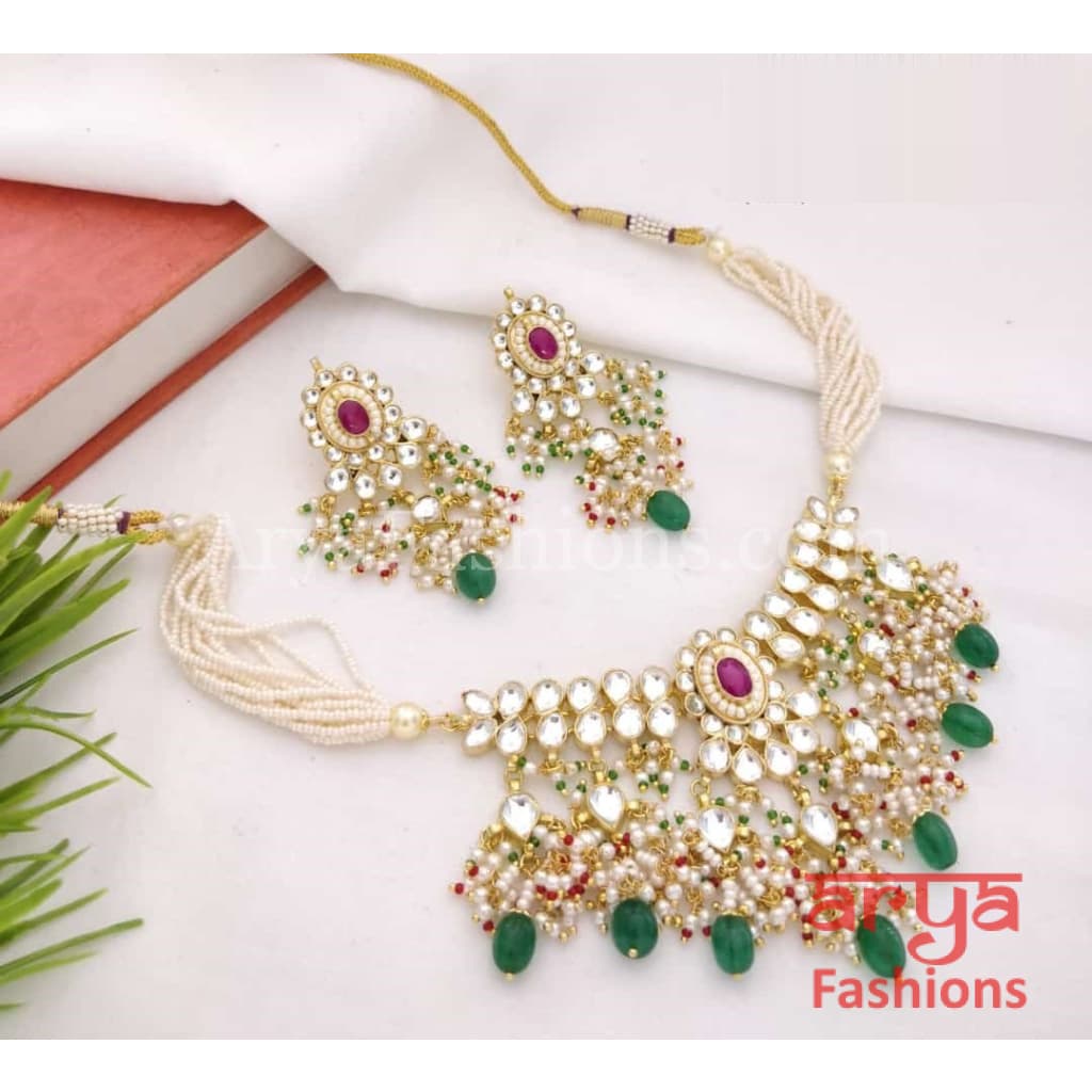 Devyani Bridal Pacchi Kundan Choker with Pearl beads