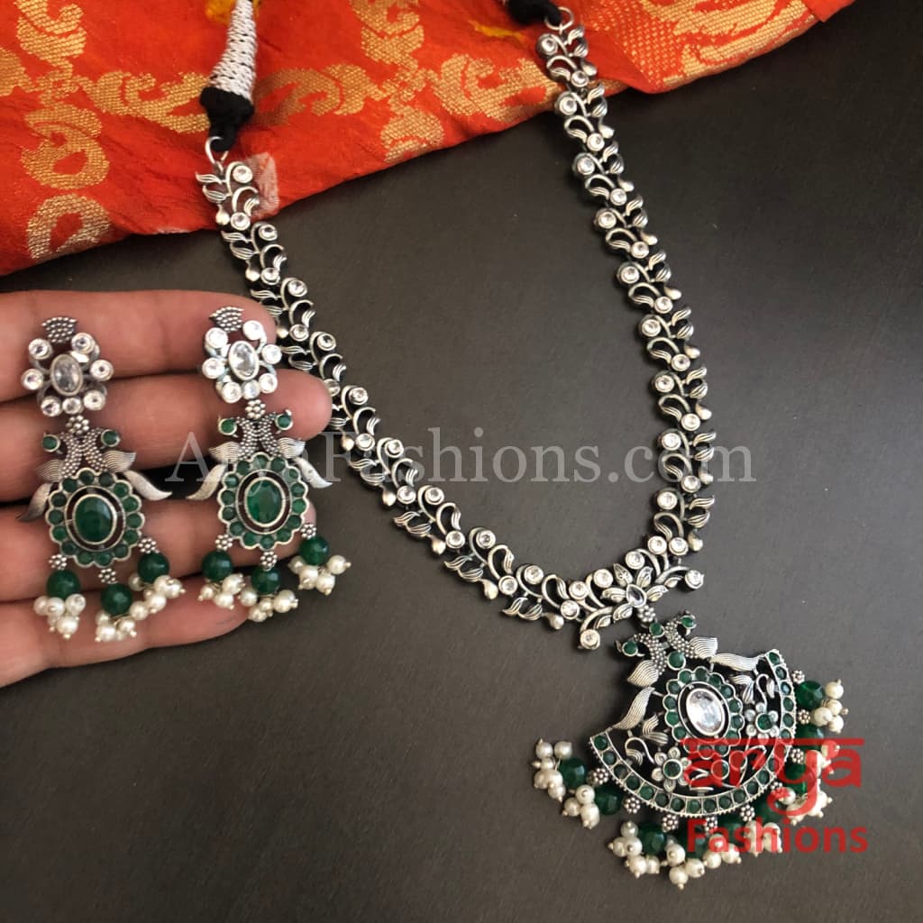 Dhruti Dual Tone Oxidized Silver Necklace with colorful beads