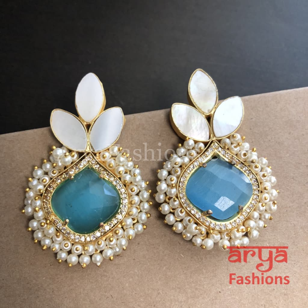 Druzy Stone Earrings/ Mother of Pearl Studs/MOP Gold plated Earrings with stones