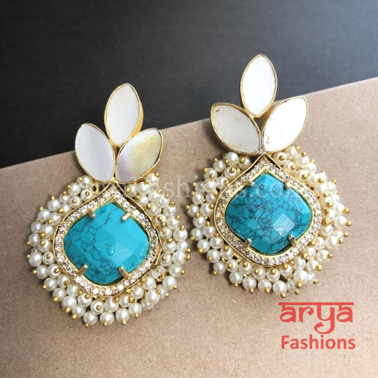 Druzy Stone Earrings/ Mother of Pearl Studs/MOP Gold plated Earrings with stones