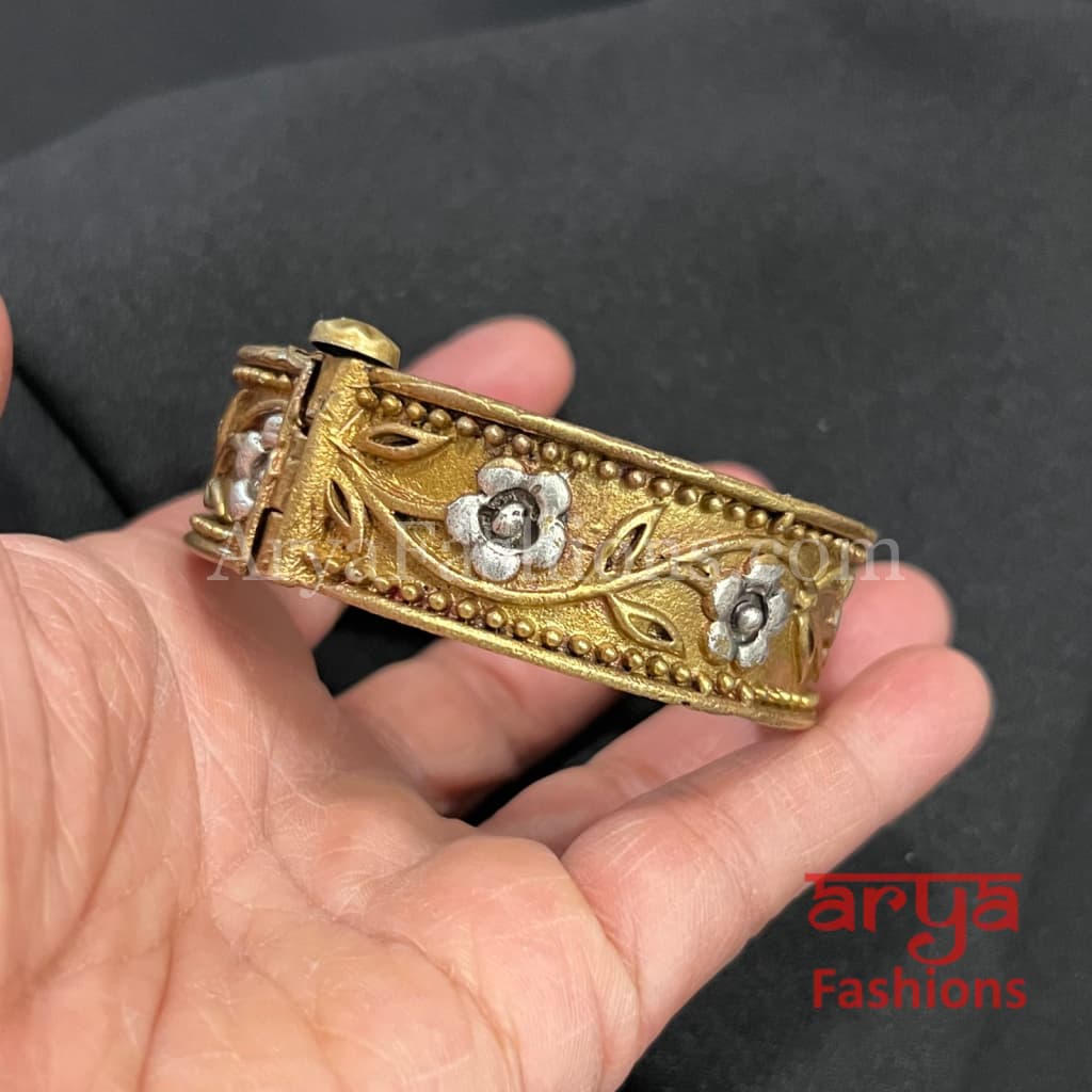 Dual Tone Golden Silver Rajwadi Openable Bracelet