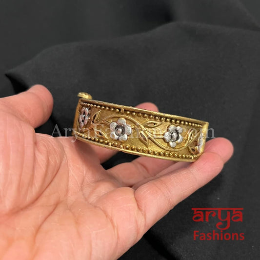 Dual Tone Golden Silver Rajwadi Openable Bracelet