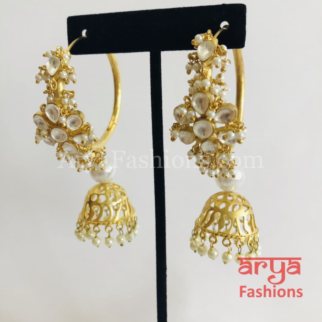 Dual Tone Kundan Bali Earrings
