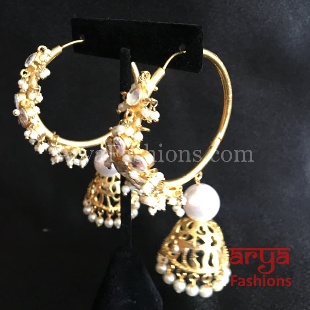 Dual Tone Kundan Bali Earrings