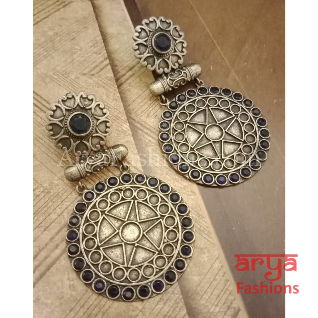 Dual Tone Round Party Earrings with Multi-color stone work