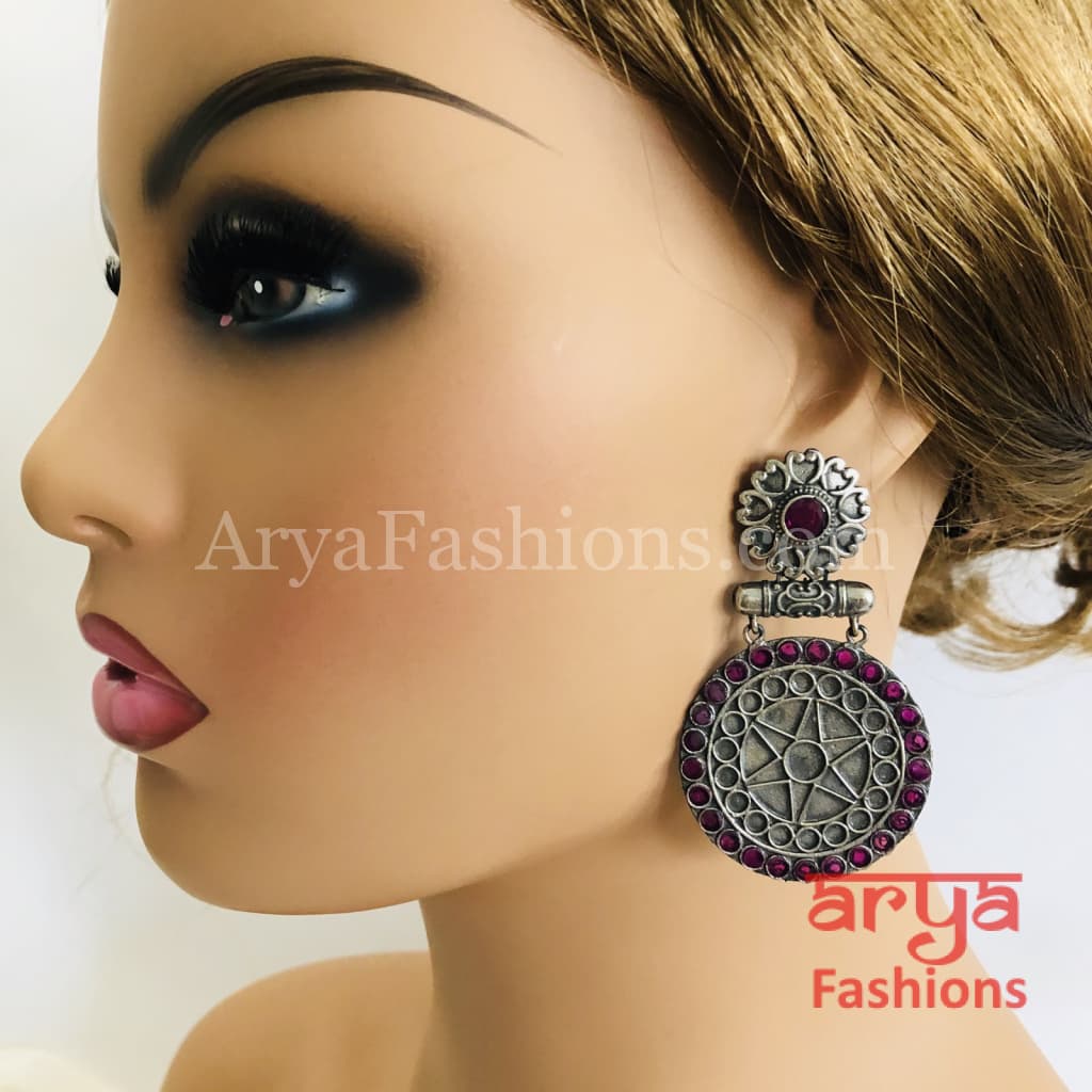 Dual Tone Round Party Earrings with Multi-color stone work
