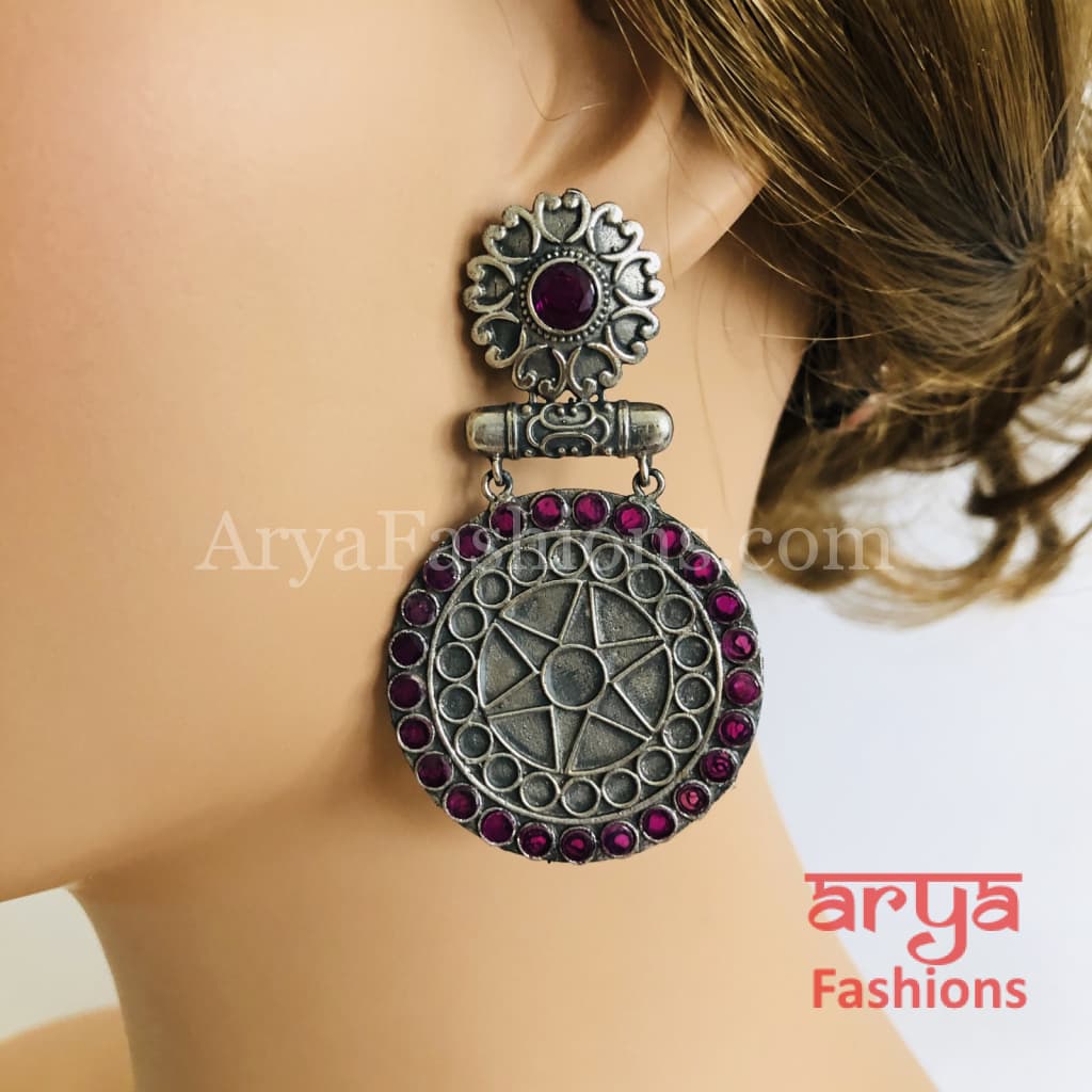Dual Tone Round Party Earrings with Multi-color stone work
