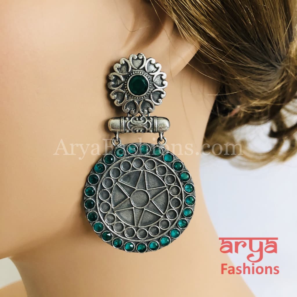 Dual Tone Round Party Earrings with Multi-color stone work