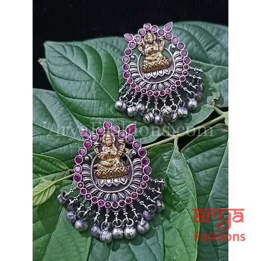 Dual Tone Silver Oxidized Laxmi Goddess Chandbali