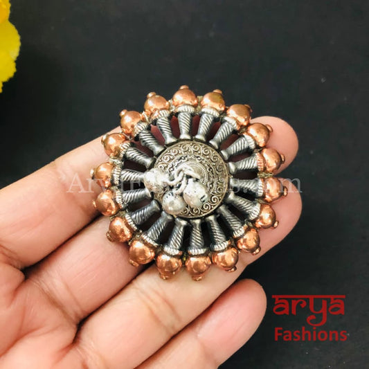Dual Tone/Oxidized Silver Ring with Rose Gold finish/Statement German