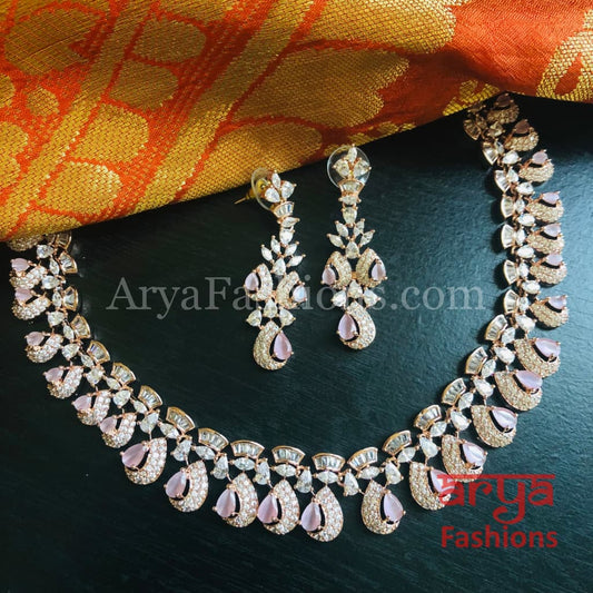 Eliza Rose Gold CZ Bridal Necklace with Earrings