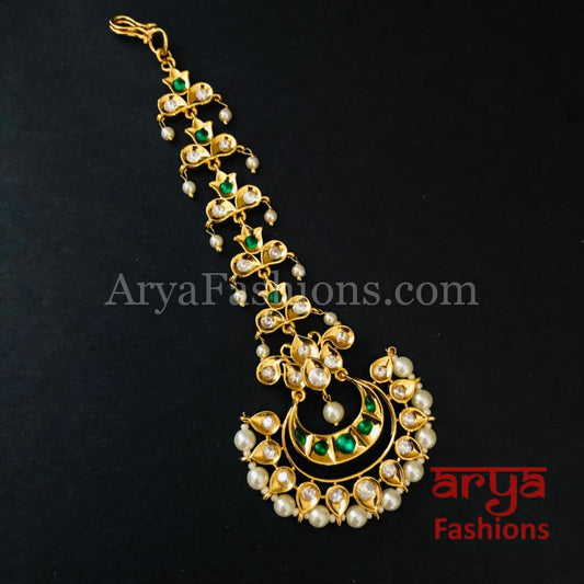 Emerald Green Pacchi Kundan Mang Tika