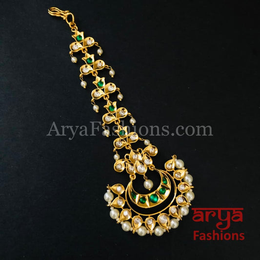 Emerald Green Pacchi Kundan Mang Tika