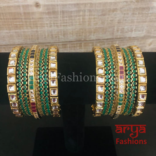 Emerald Green Stone Designer Bangles Set