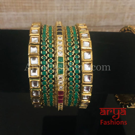 Emerald Green Stone Designer Bangles Set