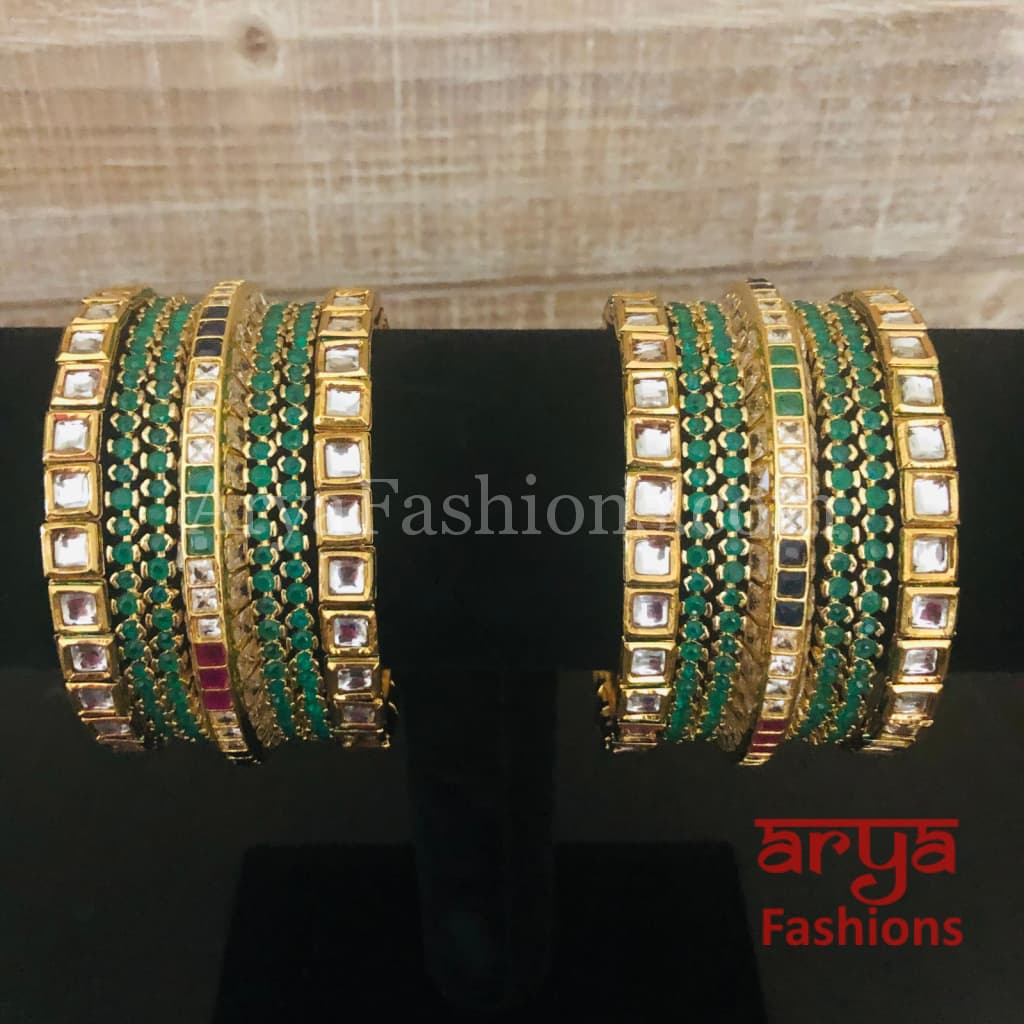 Emerald Green Stone Designer Bangles Set