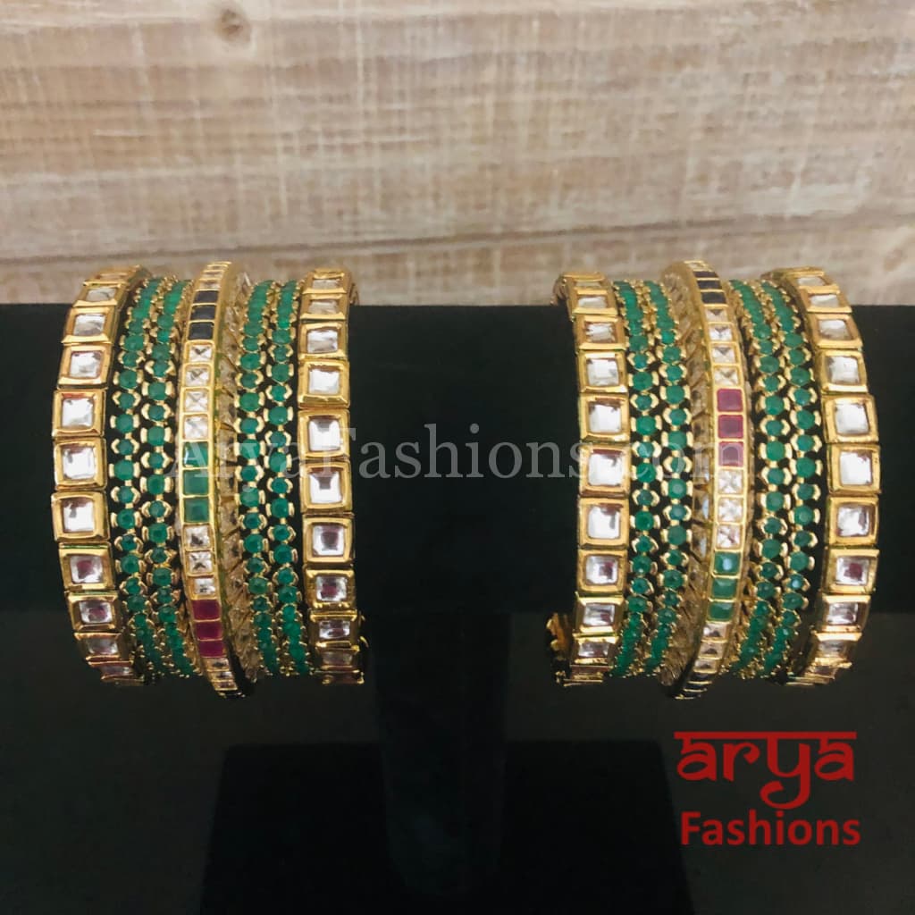 Emerald Green Stone Designer Bangles Set