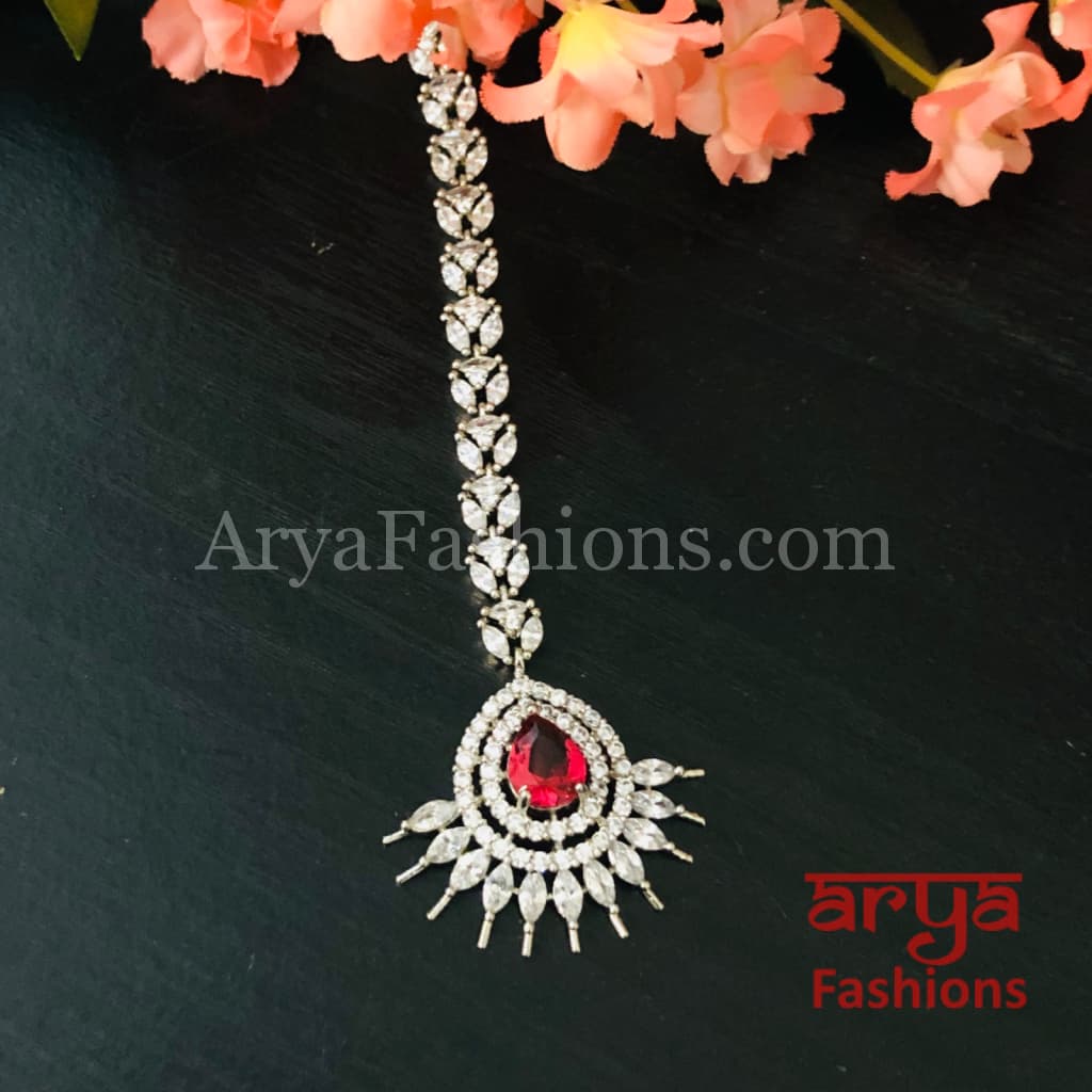 Emerald Rose Gold Mang Tika/ Silver Ruby Tika