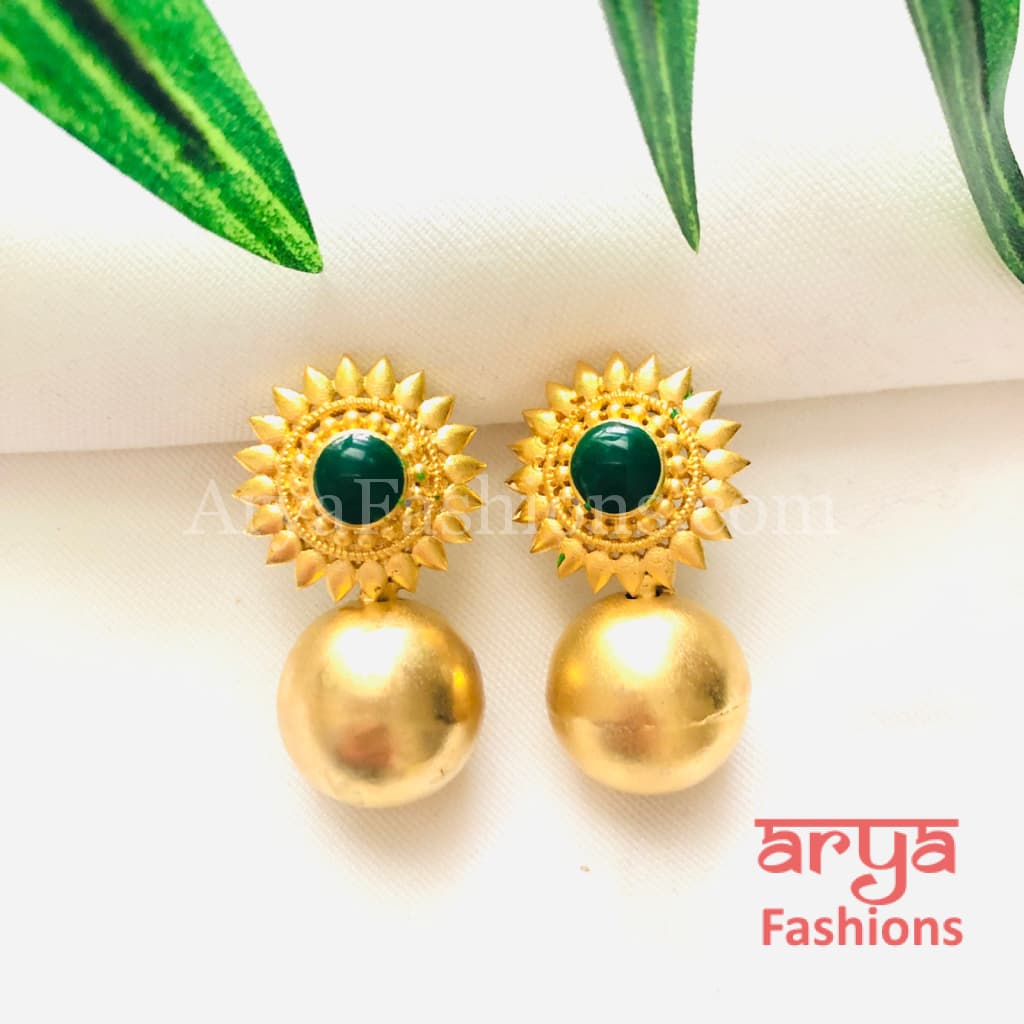 Ethnic Earrings in Gold with Multicolor Stones