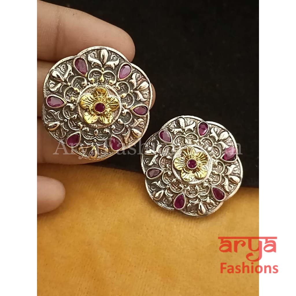 Ethnic Silver Oxidized Indian Trendy Stud Earrings