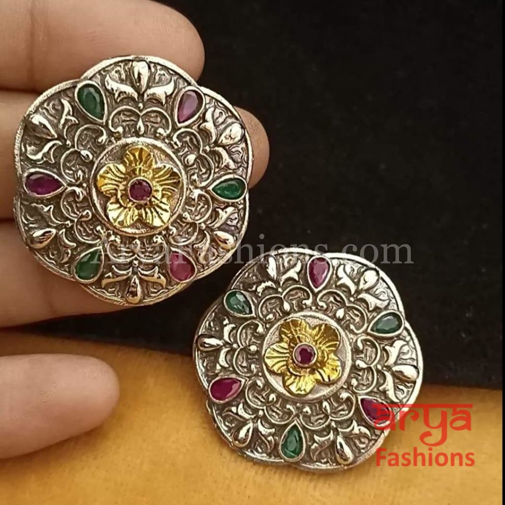 Ethnic Silver Oxidized Indian Trendy Stud Earrings