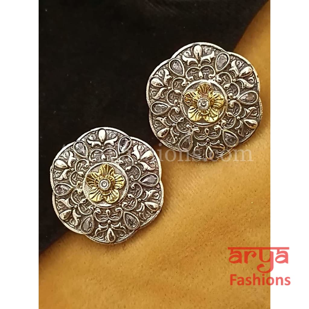 Ethnic Silver Oxidized Indian Trendy Stud Earrings