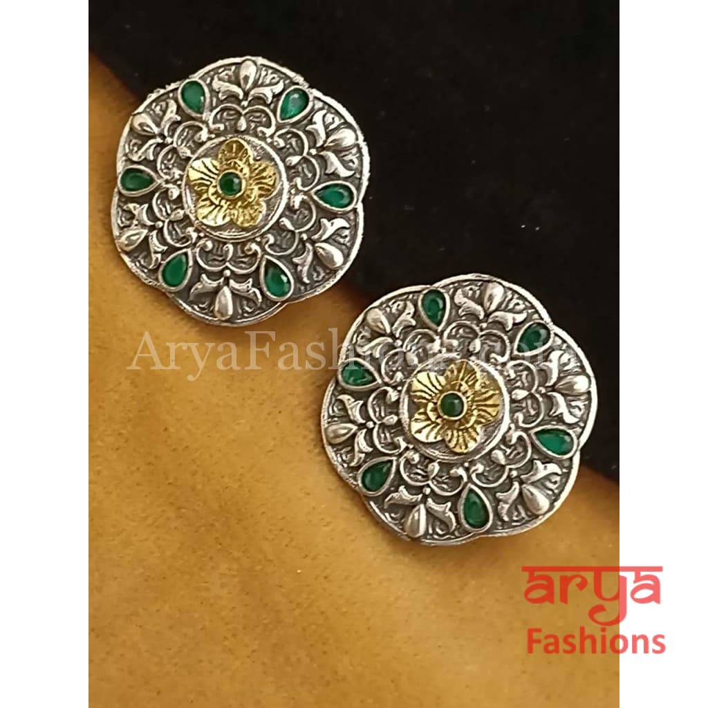 Ethnic Silver Oxidized Indian Trendy Stud Earrings