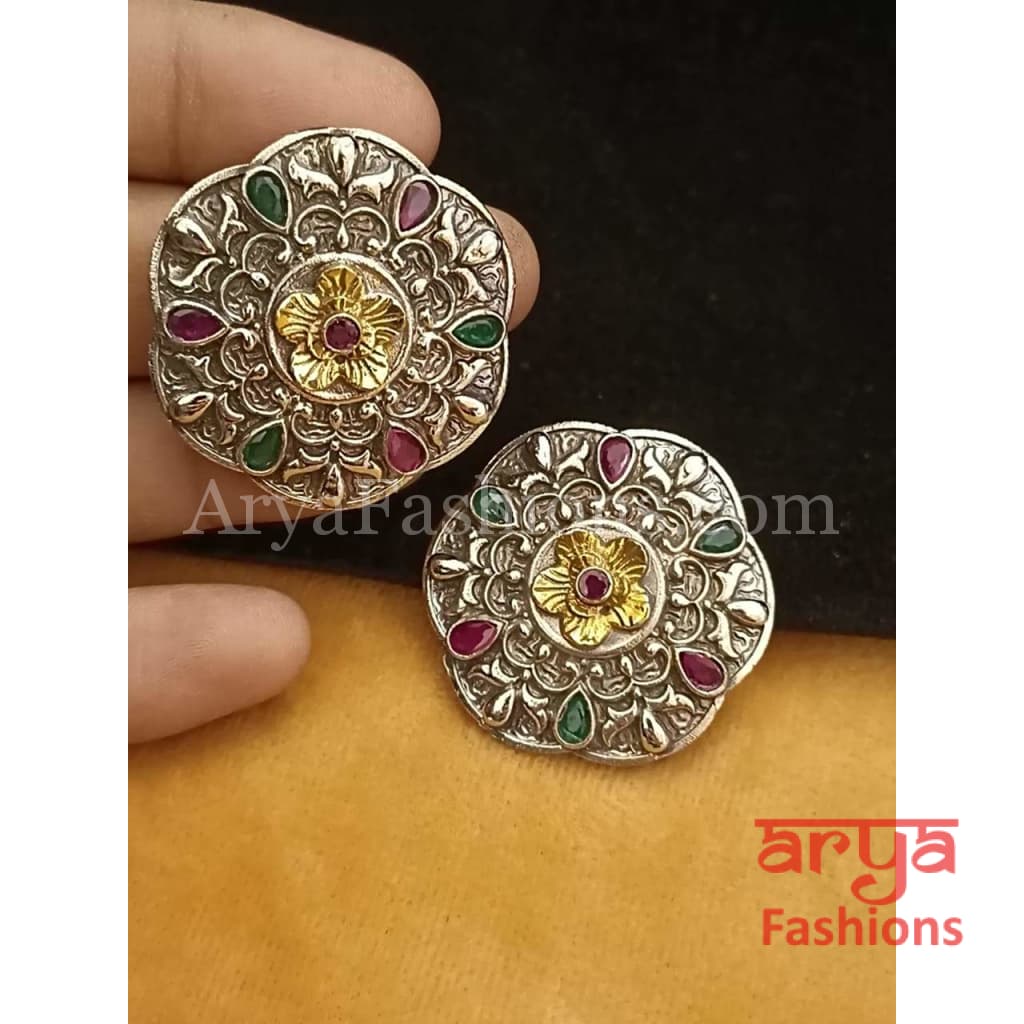 Ethnic Silver Oxidized Indian Trendy Stud Earrings